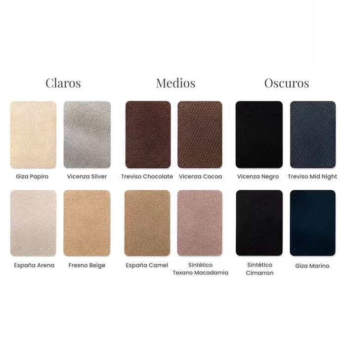 Paleta de colores de tela para sillas de restaurante: claros, medios y oscuros